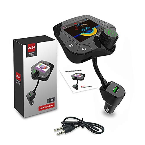 VR-robot Bluetooth FM Transmitter for car, Wireless Radio Adapter Hands-Free 2'' Color Display, with QC3.0 Fast Charging, 6 EQ Mode, AUX Input/Output, 3 USB Ports Charger, TF Card U-Disk Music Player