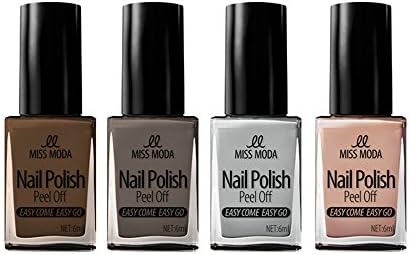Miss Moda Natural Non-Toxic Water Based Nail Polish Manicure, 90 Second Quick Dry &amp; Easy Peel off,4PCS (Nude color)