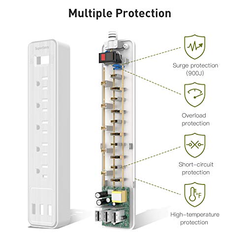 Power Strip, SUPERDANNY Surge Protector, 5 Outlets, 3 USB Ports, 4.5 Ft Extension Cord, 900 Joules, Mountable, Overload… - Image 3