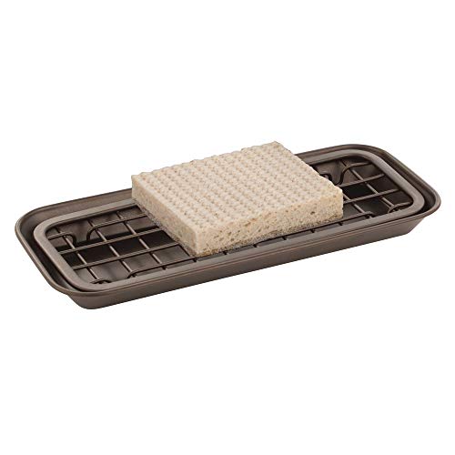 mDesign Metal 2-Piece Sink Tray Caddy for Kitchen Countertops - Removable Grid Insert for Sponges, Scrubbers, Bar Soap, Cleaning Tools - Drainage Grid with Tray