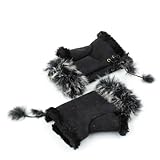 Fashion Girls Ladies Rabbit Fur Hand Wrist Warmer Winter Fingerless Gloves Black