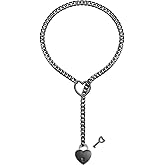 Someki Heart Slip Chain Necklace, Lock and Key Necklace, Heart Shaped O-Ring Pendant Y-Necklace Heart Chunky Punk Cuban Adjustable Lariat Long Necklaces for Women Jewelry Gifts