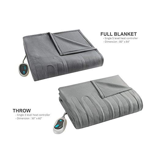 image for Beautyrest - Heated Fleece Blanket and Throw Combo Set - Grey - Full S