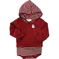 Two Feet Ahead Striped Hooded Creeper (Oklahoma Sooners) - University of Oklahoma (3-6 Month) Maroon, White