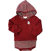 Two Feet Ahead Striped Hooded Creeper (Oklahoma Sooners) - University of Oklahoma (3-6 Month) Maroon, White