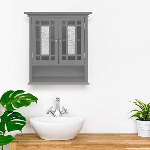 VERSANORA Teamson Home Bathroom Windsor Wooden Wall Cabinet with 2 Doors Grey EHF-527G, 17.8 x 55.9 x 61