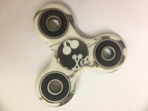 Fidget Spinner Toy Stress Reducer High Speed Bearing White with Black Disk and Skull graphics