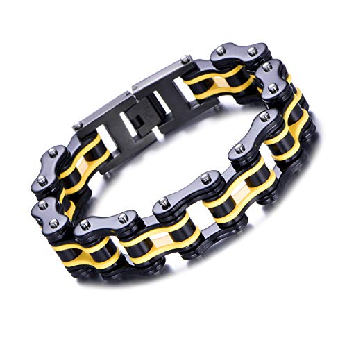 FEEL STYLE Stainless Steel Men Bike Bracelet Chain Wide Motorcycle Heavy Bangle Man Women Biker Bracelet 8.26-8.93 Inch 19mm