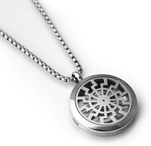 Pure Essences 30mm Stainless Steel Aromatherapy Essential Oil Diffuser Necklace, Pendant, & 4 Cotton Refills Gift Set (Aztec)
