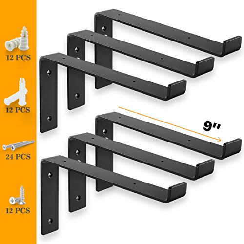BATODA Lip Shelf Brackets 9" x 6" (6pcs) - Floating Shelf Bracket - Heavy Duty Brackets for Shelves - Wall Mounted Support with Lip for DIY Open Shelving - Screws and Wall Plug Included - Thumbnail 5
