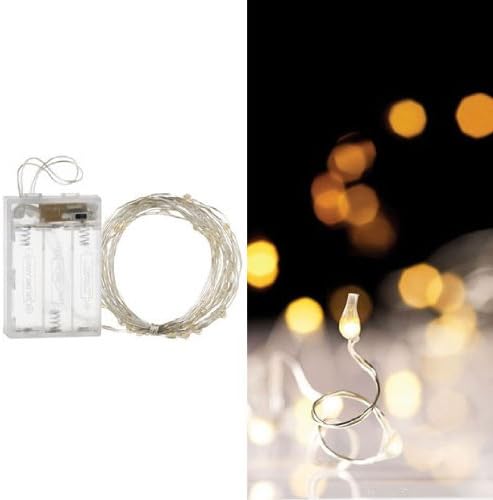 20 Feet; 60 Micro LED White Light String Garland for Weddings, Christmas, or Displays, Battery Operated with Timer