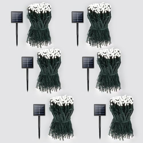 Albelt 6-Pack White Solar Christmas Lights, Green Wire 255FT 720 LED Solar String Lights Outdoor Waterproof, 8 Lighting Modes Solar Lights for Outside Garden Patio Party Decor (Cool White), SOLAR6PK