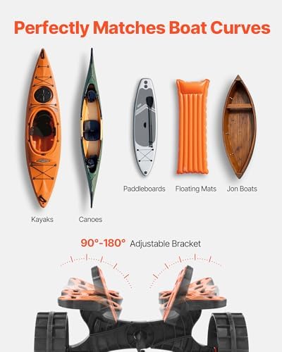 Chariot de Kayak, Capacité de Charge 136 kg, Chariot de Transport Paddle Pliable Compact, avec Pneus Caoutchouc Plein 25,4 cm, Pieds de Support, Sangle d'Arrimage, pour Kayaks, Canoës, Paddles