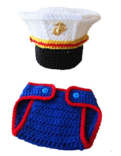 M&G House Newborn Baby Photo Photography Prop Handmade Crochet Knitted Cute Marines Outfit+Soft Bib