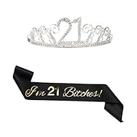 B4MBOO 21st Birthday Tiara and Sash | Happy 21st Birthday Party Supplies| "I