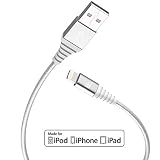 iPhone Charger, Apple Certified Braided 6ft Strong Lightning Cable - Lightning to USB Tough Charging Cord for iPhone X 8 8 Plus 7 7 Plus 6s 6 SE 5s, iPad, Pro, Air 2, Mini (Silver)