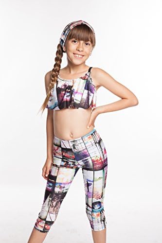 YogaBerries KIDS Capri Yoga Pants. Printed Stretchy Soft Active, 4 way stretch Spandex Running Tights, Workout, Casual Wear Leggings for young girls. (Southern California, 11/12)