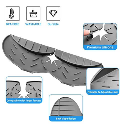 14\'\' Kitchen Silicone Single Faucet Mat, Silicone Faucet Handle Drip Catcher Tray Sink Splash Guard Mat, Drain Faucet Absorbent Mat, Adjustable Pad Splash Guard Behind Faucet Drip Catcher (Upgrade)