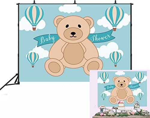 Gya 7x5ft Teddy Bear Hot Air Balloon Blue Party Theme Backdrop