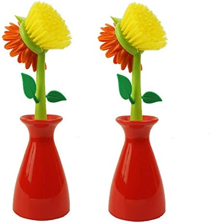 AaaSue 2pcs Novel Washing Up Brush Long Handle Kitchen Dish Brush Tableware Cleaner Plastic Cup Dish Wash Scrubber (2 red)