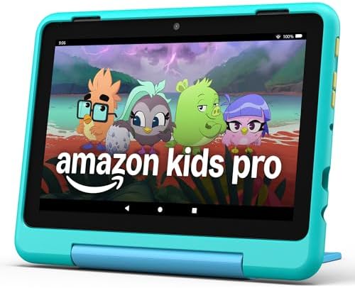 Amazon Fire HD 8 Kids Pro tablet (newest model), ages 6-12. Bright 8" HD screen, includes ad-free content, parental controls, 13-hr battery, slim case for older kids, 32GB, Hello Teal