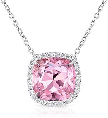 Alantyer 12 Months February Birthstone Necklace Anniversary Stone Jewellery for Women with Square Halo Crystal Pendant, Beautiful Gift Box