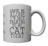 P&B Leave Me Alone Talking to My Cat Ceramic Coffee Mugs 11 oz