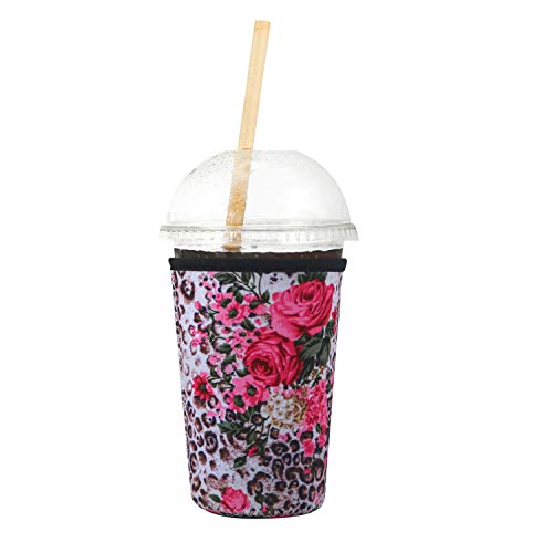 Creatyi 2 PCS Reusable Iced Coffee Sleeve Hot Coffee Sleeve Neoprene Cup Holder Drinks Sleeve Perfect for Your Coffee Drinks (22-25 oz Medium, Leopard print)