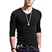 XSHANG Men's Long Sleeves Athletic Muscle Cotton T Shirt Soft Stretchy V Neck/Crew Neck Undershirts V Black
