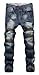 FEESON Men's Ripped Slim Fit Straight Denim Jeans Vintage Style with Broken Holes 08 W34