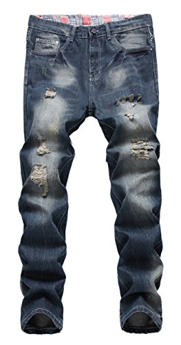 Men s ripped slim fit straight denim jeans jogger pants…