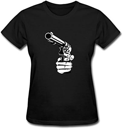 Susyrion Women's Hand Held Gun Black White Basic Short Sleeve T-Shirt XXL