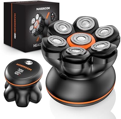 Barbeador de cabeça masculino, barbeador masculino, barbeador para zonas calvas secas e húmidas, bateria de longa duração, 7 cabeças, magnético, 100% impermeável, preto
