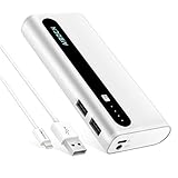 Aibocn 12000mAh Power Bank (MFi 8-Pin Cable Included) 2 USB Port External Battery Portable Charger with Flashlight for iPhone, iPad, iPod and More
