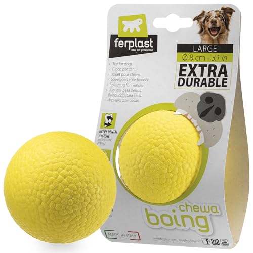 Ferplast Jouet Chien, Distributeur Croquettes ou Friandises, en Caoutchouc Naturel Durable à Mâcher, Arôme de poulet, Rebondissant, Lancer et rapporter, CRAZY BELL Jouets pour Petit Chien, Orange