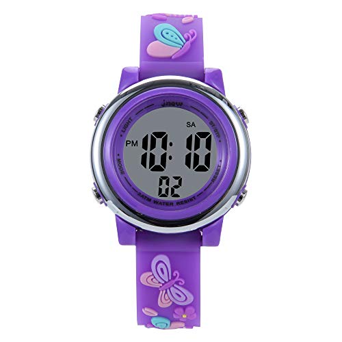 New Butterfly Kids Watches 3D Cartoon Silicone Waterproof 7 LED Color Lights Toddler Digital Wrist Watch with Alarm Stopwatch for 3-10 Year Girls Little Child (Purple)