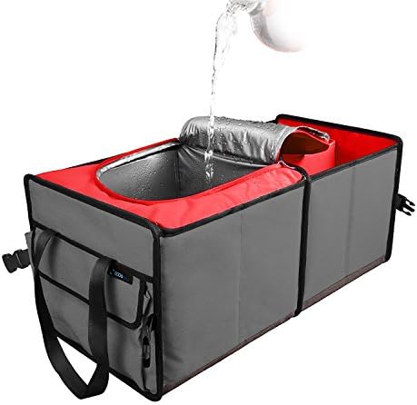 Elecfly Car Trunk Organizer- Cargo Storage Container -Durable &amp; Collapsible with Cooling and Insulation Great for Car, SUV, Truck, Minivan (Red)
