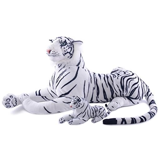 VERCART 43 inches Giant Realistic Stuffed Tiger Animals Soft Plush Toy White Tiger for Kids Birthday Gifts (with A Small Tiger) - Image 3