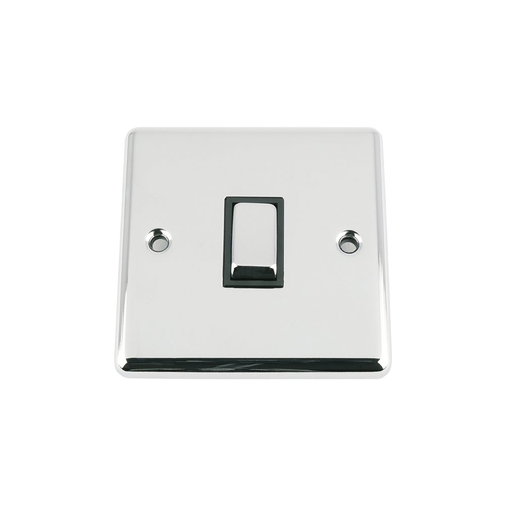A5 SWI1GCCBSI 10 A Single 1 Gang Classic Chrome Polished Intermediate Black Insert Metal Rocker Switch