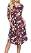 Womens Dresses 3/4 Sleeve Round Neck Floral Casual Swing Midi Dress with Pockets Rose Red M