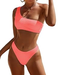 YIMISAN Women's Ribbed Bikini Sets One Shoulder Top