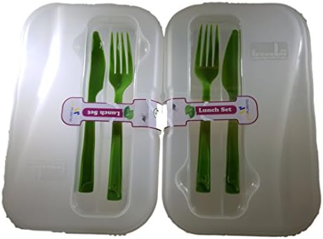 Lifeplastic One-compartment Lunch Box Container with Fork and Knife Nested Utensils - Stacking Reusable Design - Microwave Safe, Dishwasher Safe (Set of 2)