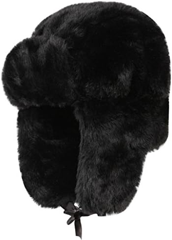 vogueearth Men Winter Ear Flap Faux Fur Hat L Black