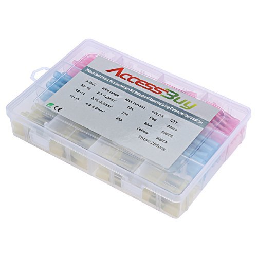 Accessbuy 200pcs Waterproof Heat Shrink Electrical Insulated Wire Crimp Connector Butt Terminals Connectors Automotive 10-22AWG