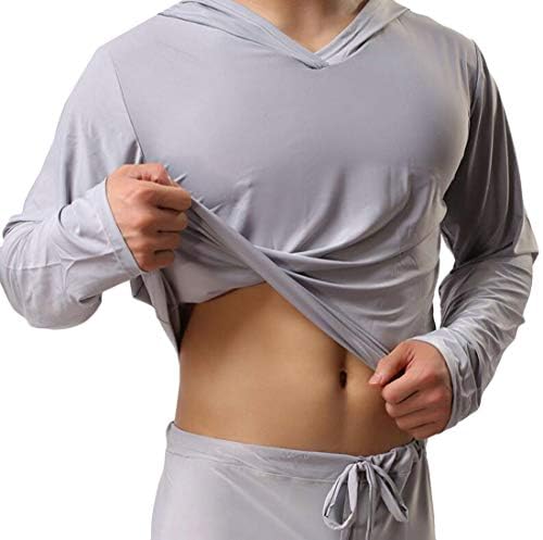 YYear Men's Soft 2 Pieces Long Sleeve Hoodie Tops Pants Yoga Pajama Sets