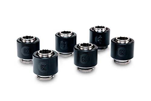 EKWB EK-ACF Compression Fitting for Soft Tubing, 10/13mm (3/8" ID, 1/2" OD), Black, 6-Pack
