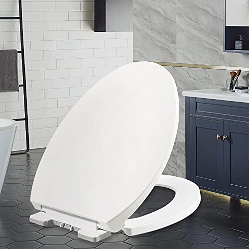 Elongated Toilet Seat with Easy Clean & Change Hinges,Quiet Close, Fits