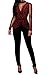 VamJump Women Burgundy Mesh Neck Sequin Long Sleeve Bodycon Rompers Clubwear