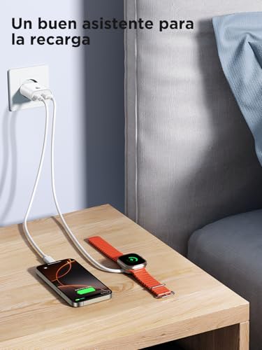 Cargador USB C, 2pack 20W Cargador iPhone Carga Rapida PD 3.0, Enchufe USB 2-Puertos (USB-C y USB-A), Múltiple Adaptador Cargador Tipo C para iPhone 17 16 15 14 Pro MAX, Samsung S26 S25 S24, iPad