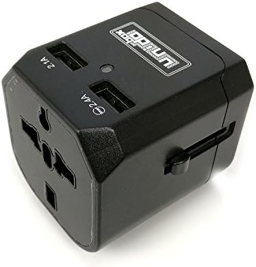 Universal Travel Adapter with Smart IC and Dual USB Port Charger 2500mA - Compatible with Over 150 Countries - USA UK EU (Black)